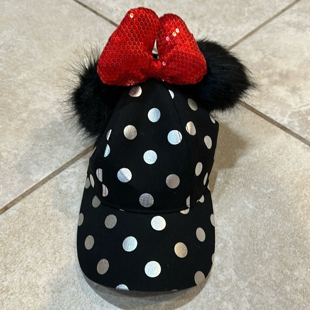 NWT! Disney Parks Sassy Minnie Ears Sequin Bow Baseball Hat Headband